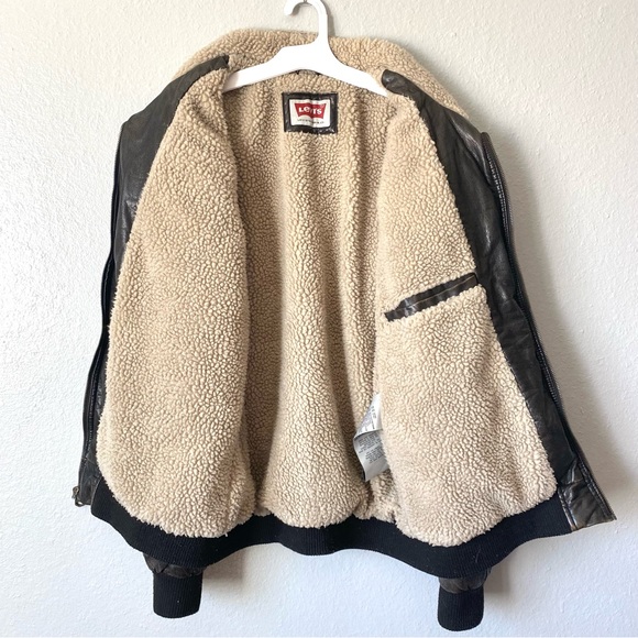 Faux Leather Sherpa Lined Bomber Jacket - Picture 3 of 6